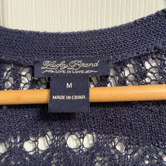 Lucky Brand Open Stitch Navy Blue Cardigan Size Medium - Picture 5 of 8